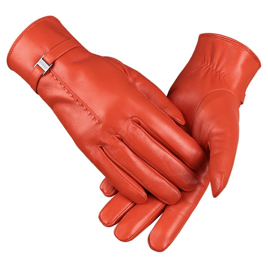 OZERO Women Sheepskin Warm Gloves with Fleece Lining Split Finger Elasticated Gloves, Size: M(Orange Red) - Full Finger Gloves by OZERO | Online Shopping South Africa | PMC Jewellery | Buy Now Pay Later Mobicred