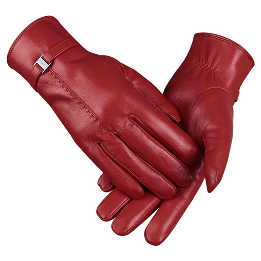 OZERO Women Sheepskin Warm Gloves with Fleece Lining Split Finger Elasticated Gloves, Size: M(Red) - Full Finger Gloves by OZERO | Online Shopping South Africa | PMC Jewellery | Buy Now Pay Later Mobicred