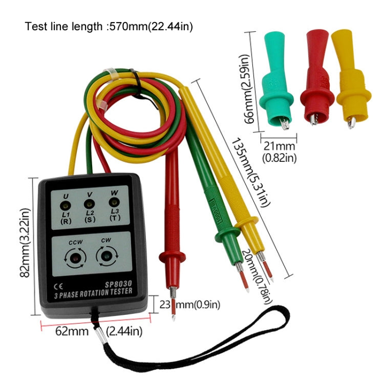 SP8030 3 Phase Alternating Current Phase Meter Phase Detector Rotation Tester Indicator Digital Phase-Order Indicator - Digital Multimeter by PMC TechLife | Online Shopping South Africa | PMC TechLife | Buy Now Pay Later Mobicred