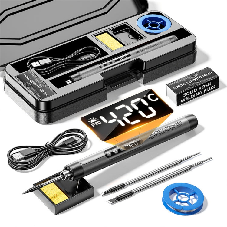 USB Digital Display Charging Soldering Iron Set 5-speed Temperature Adjustable 3 Heads Gray - Soldering Iron Set by PMc TechLife | Online Shopping South Africa | PMc TechLife | Buy Now Pay Later Mobicred