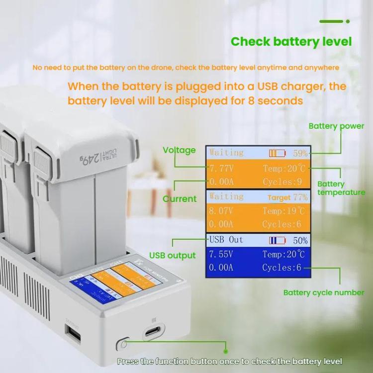 For DJI Mini 4 Pro / Mini 3 Pro / Mini 3 YX Color Screen 3-Way Charger Battery Manager Without Plug - free shipping - PMC TechLife - Order now!