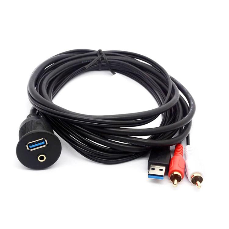 2m USB3.0+2RCA Car Waterproof Cable Motorcycle Panel Boat Instrumentation Wire - DIY Cables by PMc TechLife | Online Shopping South Africa | PMc TechLife | Buy Now Pay Later Mobicred