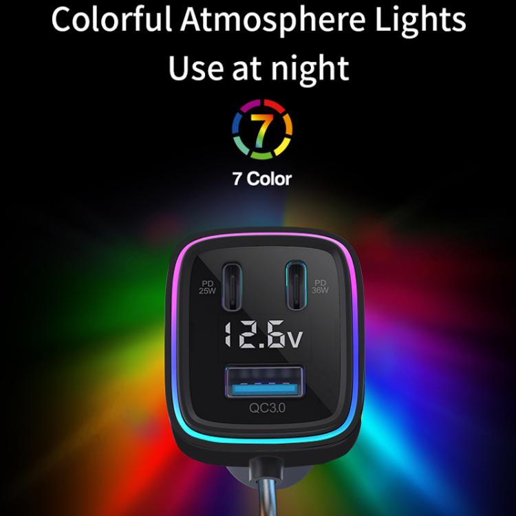 GE01 Powerful Output Colorful Ambient Lights Car Quick Charger - Car Charger by PMc TechLife | Online Shopping South Africa | PMc TechLife | Buy Now Pay Later Mobicred