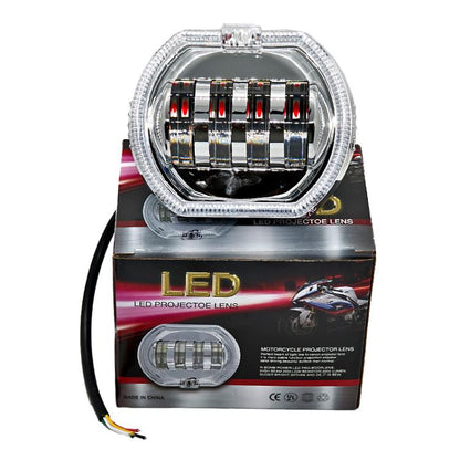 Motorcycle Electric Vehicle General Modification LED Headlight 4 Beads Double Lens Lamps, Style: Green Aperture+Red Devil Eye - Headlights by PMC Jewellery | Online Shopping South Africa | PMC Jewellery | Buy Now Pay Later Mobicred