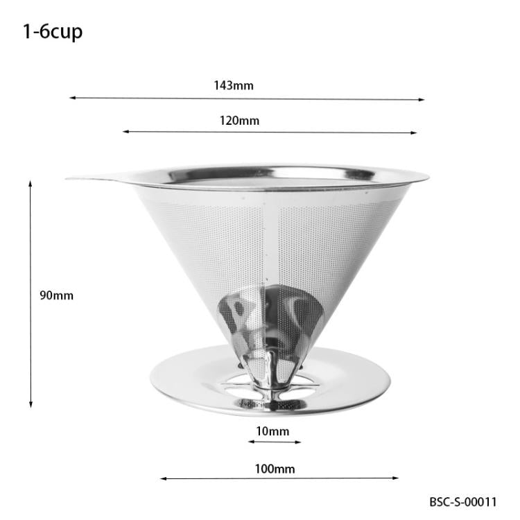 V60 Stainless Steel Coffee Filter with Base for Pour Over Brewing, Spec: 1-6 Cups 600-mesh - free shipping - PMC TechLife - Order now!