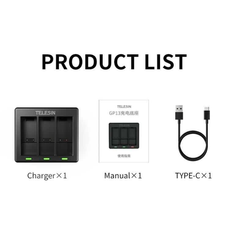 For GoPro HERO13 Black TELESIN 3 Slots Charging Base Action Camera Accessories(Black) - free shipping - PMC TechLife - Order now!