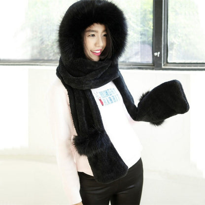 Autumn and Winter One-piece Warm Scarf Gloves Bomber Hats for Women, Size:One Size(Black) - Bomber Hats by PMC Jewellery | Online Shopping South Africa | PMC Jewellery | Buy Now Pay Later Mobicred