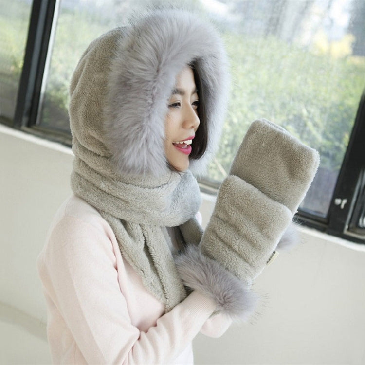 Autumn and Winter One-piece Warm Scarf Gloves Bomber Hats for Women, Size:One Size(Gray) - Bomber Hats by PMC Jewellery | Online Shopping South Africa | PMC Jewellery | Buy Now Pay Later Mobicred