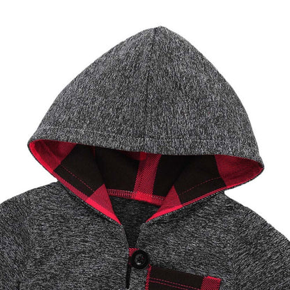 Hoodies Toddler Plaid Hooded Tops Long Pants Kids Set, Kid Size:70cm(Dark Grey) - Boy Clothing by PMC Jewellery | Online Shopping South Africa | PMC Jewellery