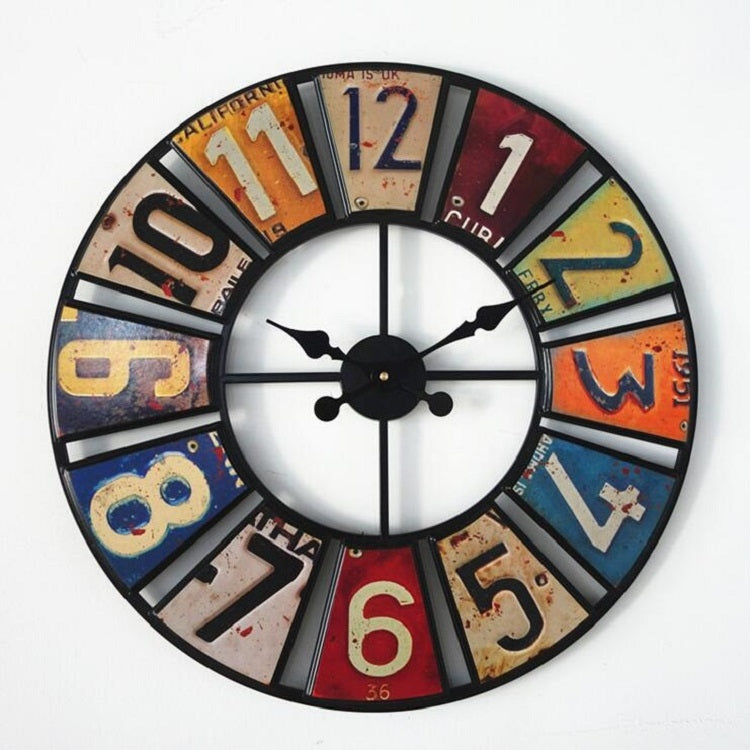 Digital Round Retro Wall Clock Creative License Plate Wrought Iron Decorative Clock(Colorful) - Wall Clock by PMc TechLife | Online Shopping South Africa | PMc TechLife | Buy Now Pay Later Mobicred
