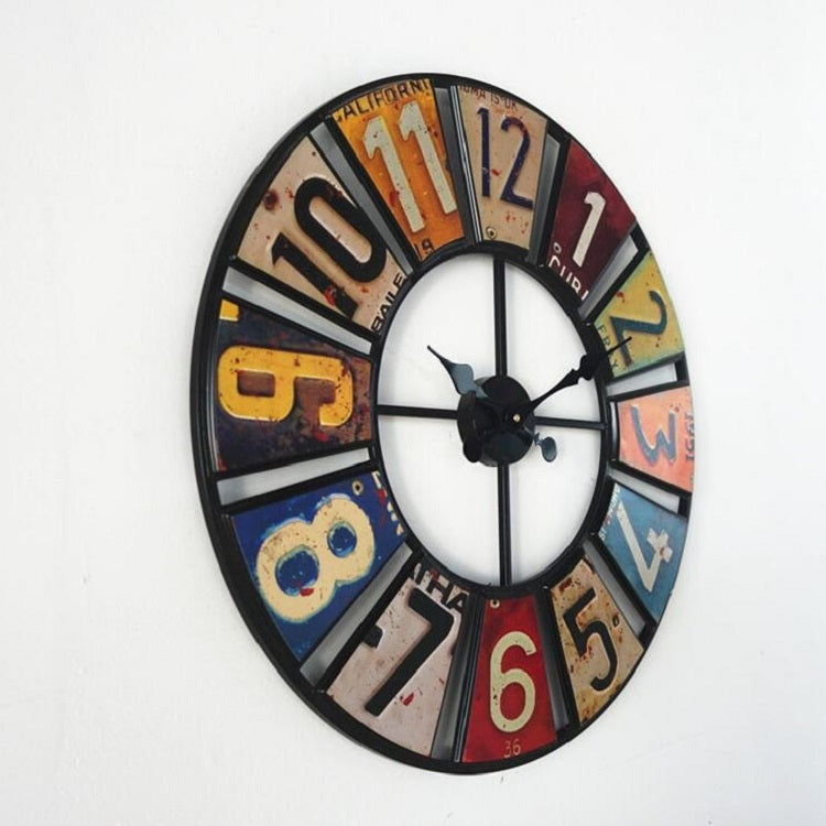 Digital Round Retro Wall Clock Creative License Plate Wrought Iron Decorative Clock(Colorful) - Wall Clock by PMc TechLife | Online Shopping South Africa | PMc TechLife | Buy Now Pay Later Mobicred