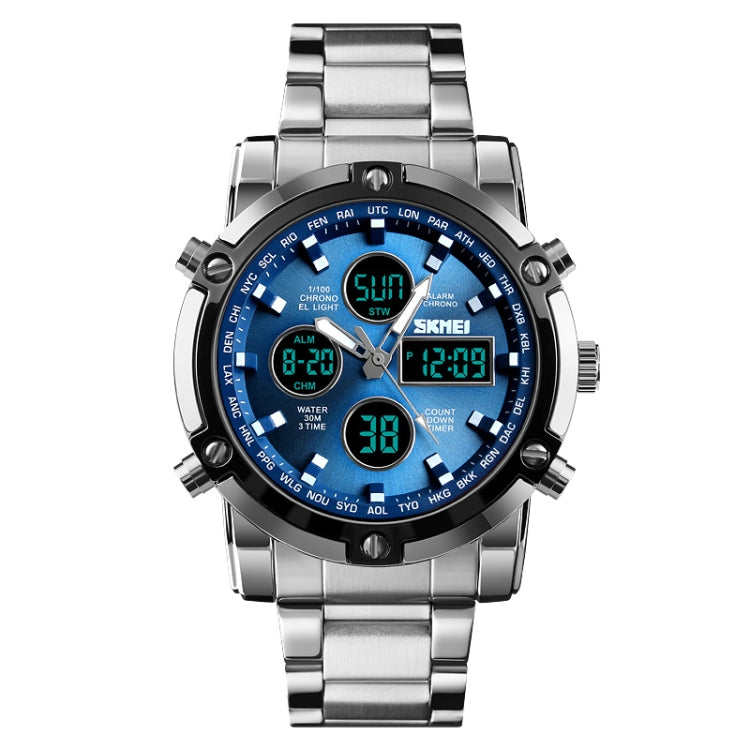 SKMEI 1389 Multifunctional Men Business Digital Watch 30m Waterproof Large Dial Wrist Watch with Stainless Steel Watchband (Blue) - free shipping - PMC TechLife - Order now!