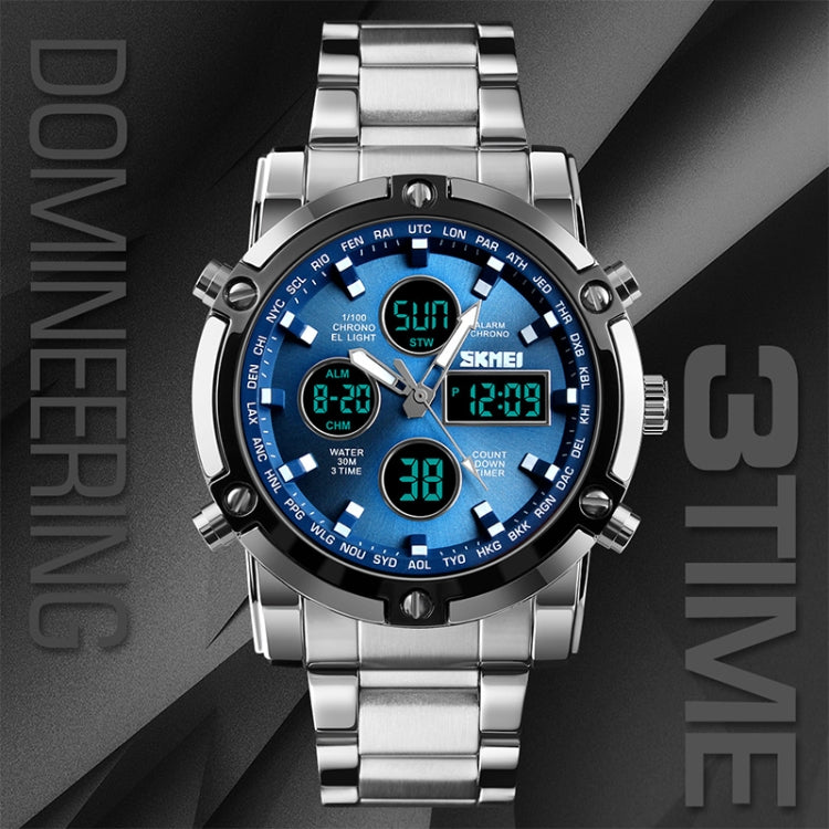 SKMEI 1389 Multifunctional Men Business Digital Watch 30m Waterproof Large Dial Wrist Watch with Stainless Steel Watchband (Blue) - free shipping - PMC TechLife - Order now!