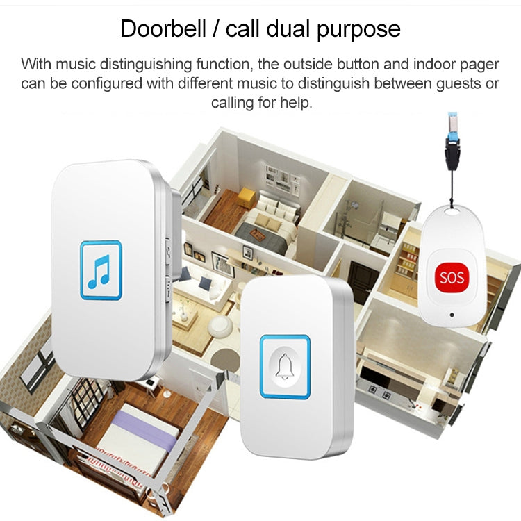 CACAZI C86 Wireless SOS Pager Doorbell Old man Child Emergency Alarm Remote Call Bell, UK Plug(White) - Wireless Doorbell by CACAZI | Online Shopping South Africa | PMC Jewellery