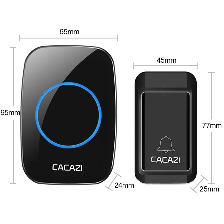 CACAZI A10G One Button One Receivers Self-Powered Wireless Home Cordless Bell, US Plug(Black) - Wireless Doorbell by CACAZI | Online Shopping South Africa | PMC Jewellery