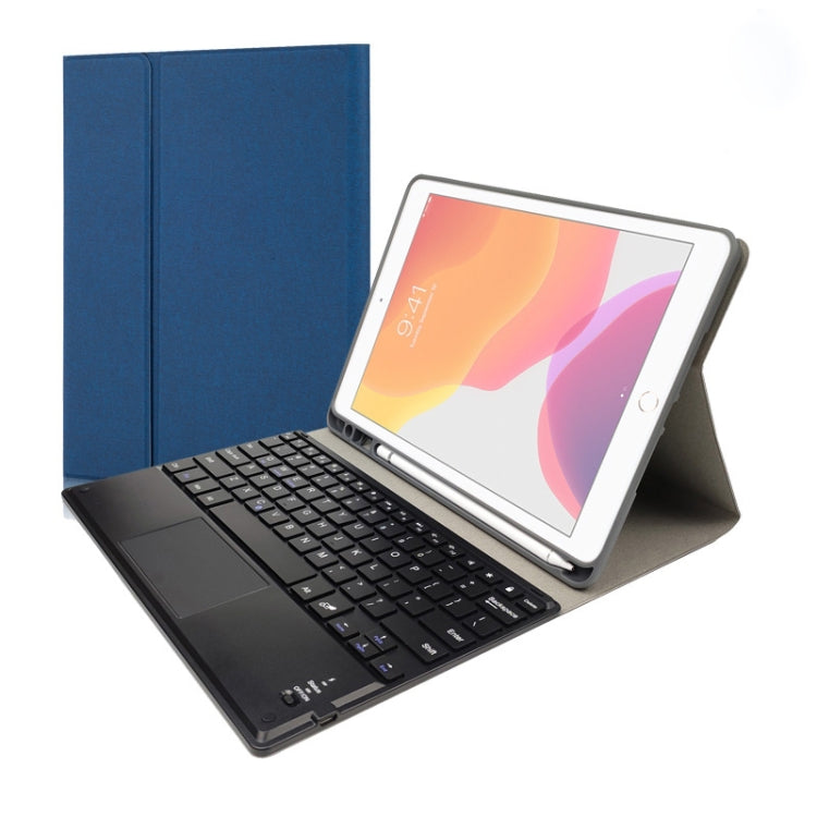 RK102C Detachable Magnetic Plastic Bluetooth Keyboard with Touchpad + Silk Pattern TPU Tablet Case for iPad 10.2, with Pen Slot & Bracket(Blue) - Universal by PMC Jewellery | Online Shopping South Africa | PMC Jewellery