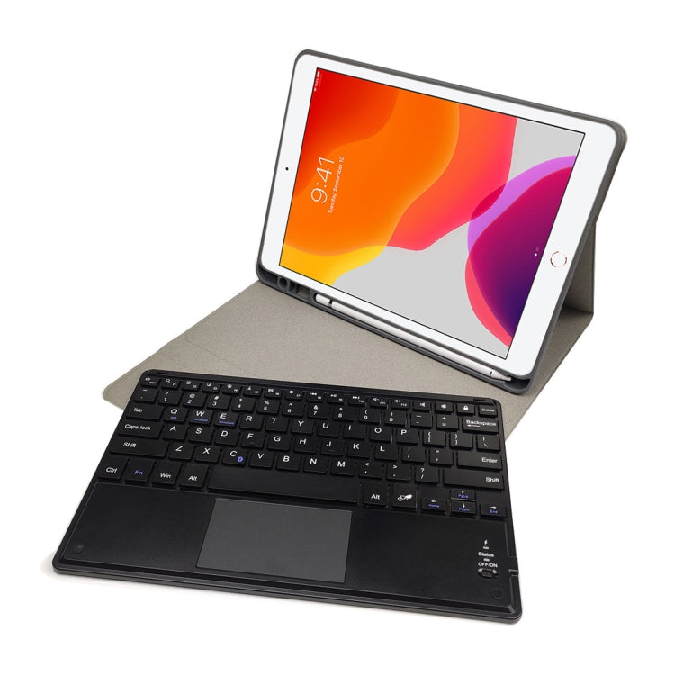 RK102C Detachable Magnetic Plastic Bluetooth Keyboard with Touchpad + Silk Pattern TPU Tablet Case for iPad 10.2, with Pen Slot & Bracket(Blue) - Universal by PMC TechLife | Online Shopping South Africa | PMC TechLife