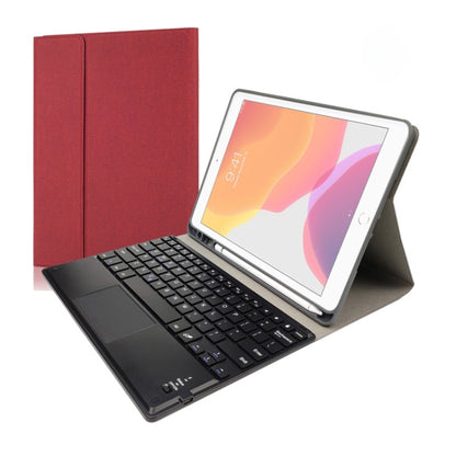 RK102C Detachable Magnetic Plastic Bluetooth Keyboard with Touchpad + Silk Pattern TPU Tablet Case for iPad 10.2, with Pen Slot & Bracket(Red) - Universal by PMC Jewellery | Online Shopping South Africa | PMC Jewellery