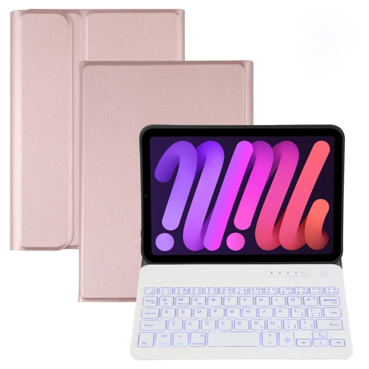 A06S Detachable Lambskin Texture Ultra-thin TPU Backlight Bluetooth Keyboard Leather Tablet Case with Stand For iPad mini 6(Rose Gold) - For iPad mini by PMC TechLife | Online Shopping South Africa | PMC TechLife
