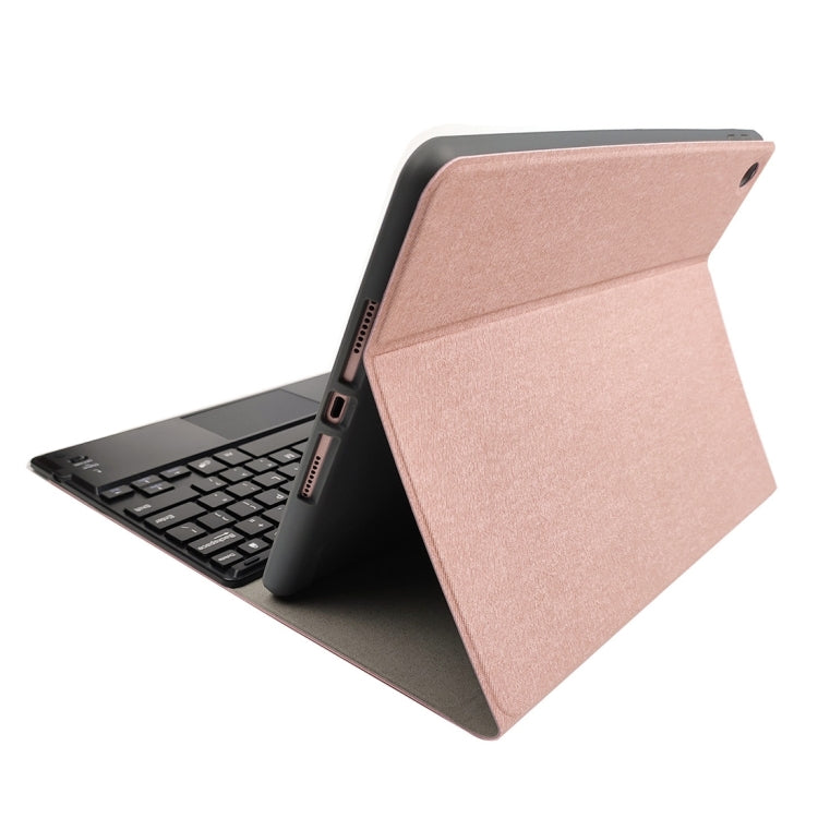 RK109C Detachable Magnetic Plastic Bluetooth Keyboard with Touchpad + Silk Pattern TPU Tablet Case for iPad Air 2020, with Pen Slot & Bracket(Rose Gold) - For iPad Air by PMC Jewellery | Online Shopping South Africa | PMC Jewellery