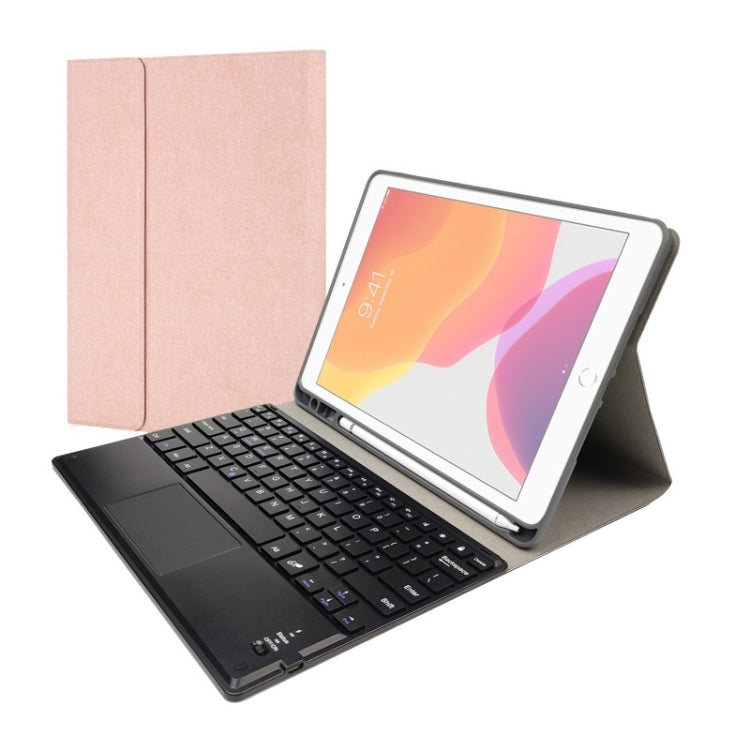 RK508C Detachable Magnetic Plastic Bluetooth Keyboard with Touchpad + Silk Pattern TPU Tablet Case for iPad 9.7 inch, with Pen Slot & Bracket(Rose Gold) - Universal by PMC TechLife | Online Shopping South Africa | PMC TechLife