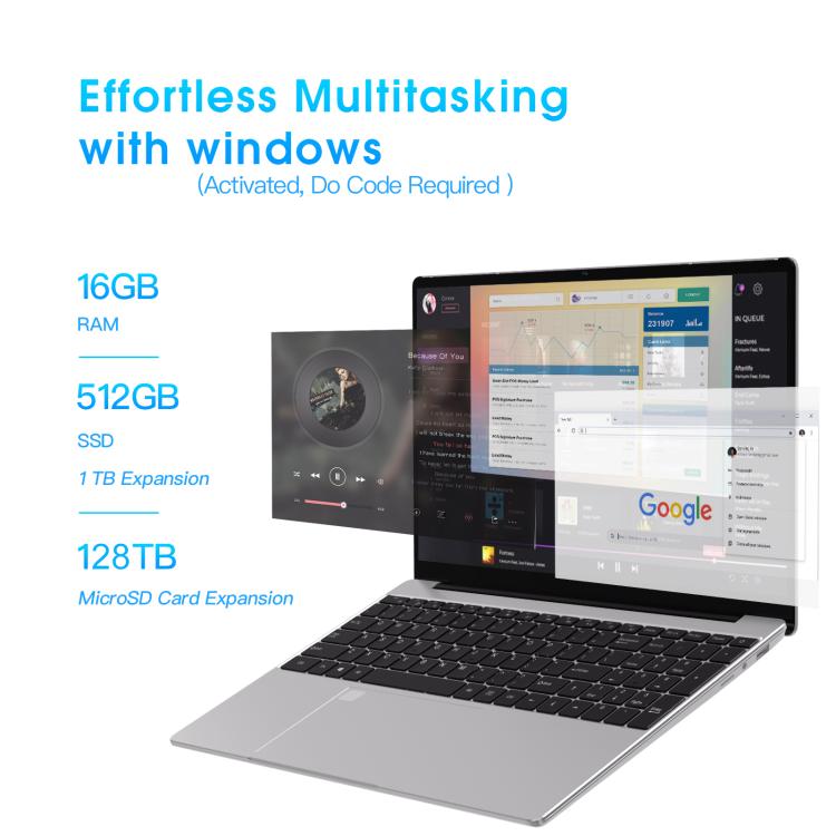 N5095 15.6 inch Laptop, 16GB+512GB, Windows 11 Intel Celeron N5095 Quad Core, Support Fingerprint Unlock, EU Plug (Silver) - free shipping - PMc TechLife - Order now!