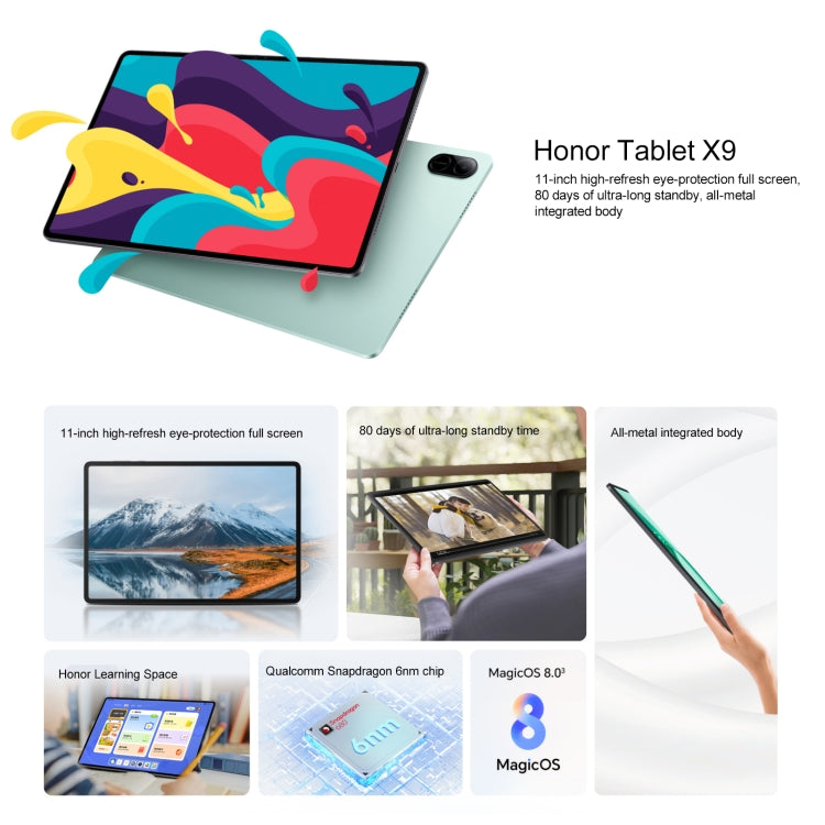 Honor Pad X9 WiFi Tablet PC, 11 inch 8GB+256GB MagicOS 8.0 Qualcomm Snapdragon 680 Octa Core (Cyan) - Huawei by Huawei | Online Shopping South Africa | PMC Jewellery | Buy Now Pay Later Mobicred