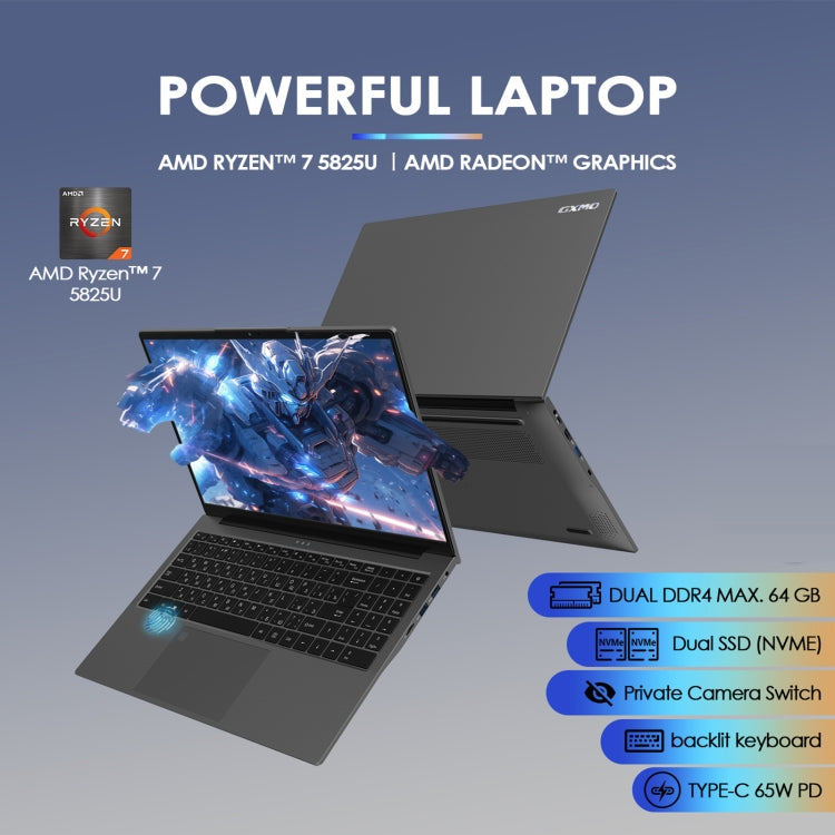 GXMO G156 15.6 inch Laptop, 16GB+512GB, Windows 11 AMD Ryzen 7 5825U Octa Core, Support Fingerprint Unlock, UK Plug - free shipping - PMc TechLife - Order now!