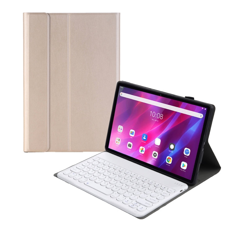 YAK10 2 in 1 Detachable Round Keycap Bluetooth Keyboard + Lambskin Texture TPU Protective Leather Tablet Case with Holder for Lenovo Qitian K10 TB-X6C6X(Gold) - Lenovo Keyboard by PMC Jewellery | Online Shopping South Africa | PMC Jewellery