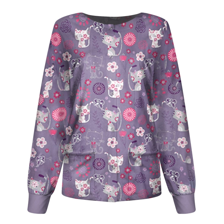 Round Neck Printed Nurse Clothes Long Sleeve Top (Color:Purple Size:XL) - Work Clothes by PMC Jewellery | Online Shopping South Africa | PMC Jewellery