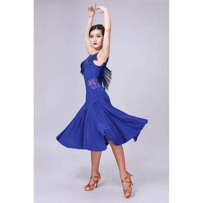 Sleeveless Fringed Latin Dance Dress Competition Performance Suit With Separate Bottoms (Color:Sapphire Blue Size:L) - Dress by PMC Jewellery | Online Shopping South Africa | PMC Jewellery