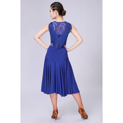 Sleeveless Fringed Latin Dance Dress Competition Performance Suit With Separate Bottoms (Color:Sapphire Blue Size:L) - Dress by PMC Jewellery | Online Shopping South Africa | PMC Jewellery