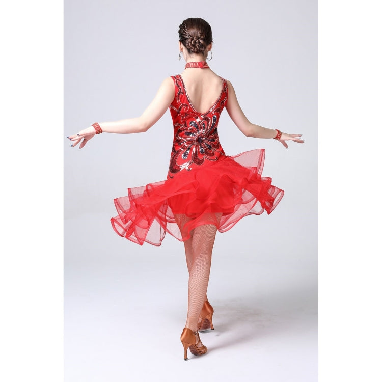 5 in 1 Sleeveless Latin Dance Dress + Collar + Separate Bottoms + Bracelets Set (Color:Red Size:M) - Dress by PMC Jewellery | Online Shopping South Africa | PMC Jewellery