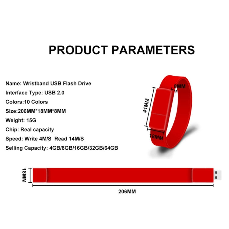 MicroDrive 128GB USB 2.0 Fashion Bracelet Wristband U Disk (Red) - free shipping - PMC Jewellery - Order now!