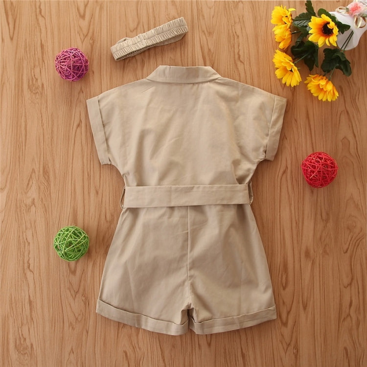 Girls Short-sleeved Single-breasted Jumpsuit (Color:Khaki Size:140) - Girl Clothing by PMC Jewellery | Online Shopping South Africa | PMC Jewellery