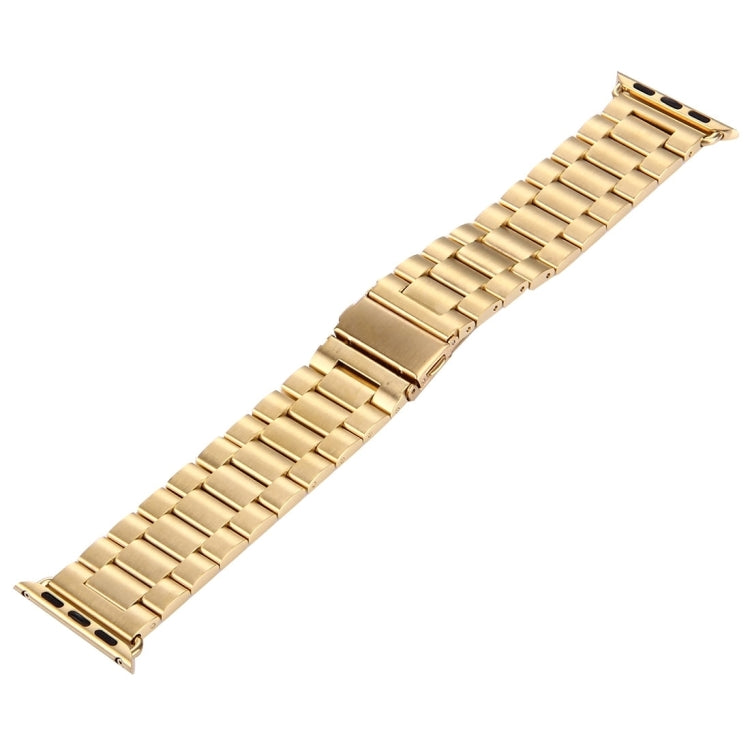 Fold Buckle 3 Beads Stainless Steel Watch Band For Apple Watch Ultra 49mm&Watch Ultra 2 49mm / Series 10 46mm / 9&8&7 45mm / SE 3&SE 2&6&SE&5&4 44mm / 3&2&1 42mm(Gold) - Watch Bands by PMC TechLife | Online Shopping South Africa | PMC TechLife | Buy Now Pay Later Mobicred