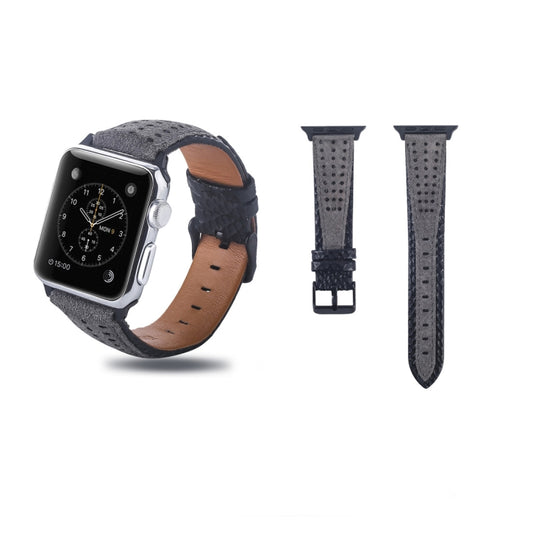 Round Hole Top-grain Leather Wrist Watch Band for Apple Watch Series 7 41mm / 6 & SE & 5 & 4 40mm / 3 & 2 & 1 38mm - Watch Bands by PMC Jewellery | Online Shopping South Africa | PMC Jewellery | Buy Now Pay Later Mobicred