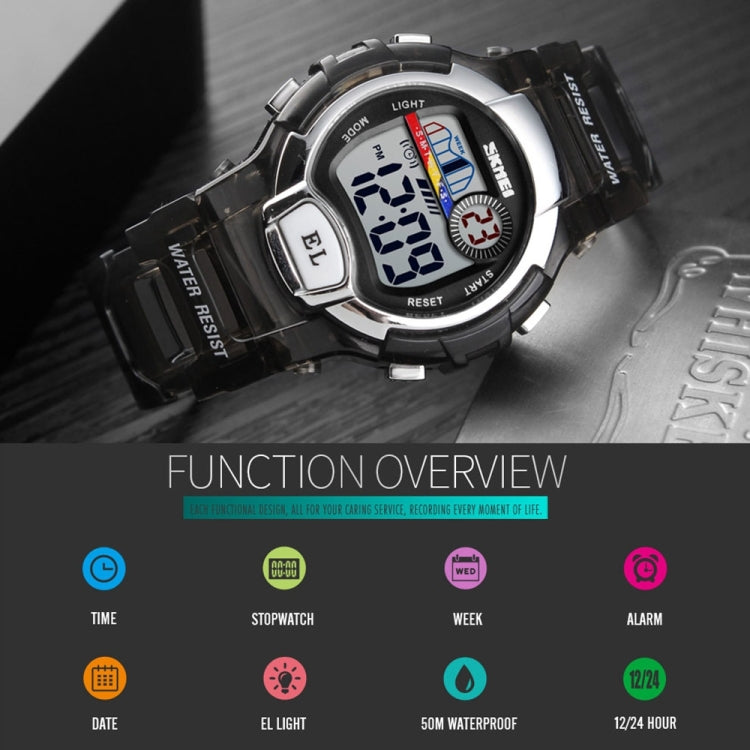 SKMEI 1450 Women Transparent Digital Watch 50m Waterproof Sports Watch with LED Light(Black) - Sport Watches by SKMEI | Online Shopping South Africa | PMC Jewellery | Buy Now Pay Later Mobicred