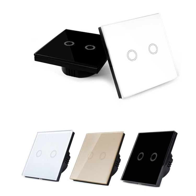86mm 2 Gang Tempered Glass Panel Wall Switch Smart Home Light Touch Switch with RF433 Remote Controller, AC 110V-240V(White) - Smart Switch by PMC TechLife | Online Shopping South Africa | PMC TechLife