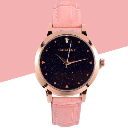 CAGARNY 6875 Round Dial Water Resistant Starry Sky Pattern Fashion Women Quartz Wrist Watch with Leather Band (Pink) - Leather Strap Watches by CAGARNY | Online Shopping South Africa | PMC Jewellery | Buy Now Pay Later Mobicred