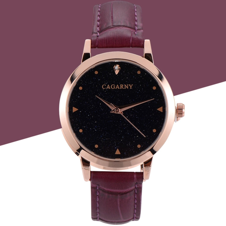 CAGARNY 6875 Round Dial Water Resistant Starry Sky Pattern Fashion Women Quartz Wrist Watch with Leather Band (Purple) - Leather Strap Watches by CAGARNY | Online Shopping South Africa | PMC Jewellery | Buy Now Pay Later Mobicred