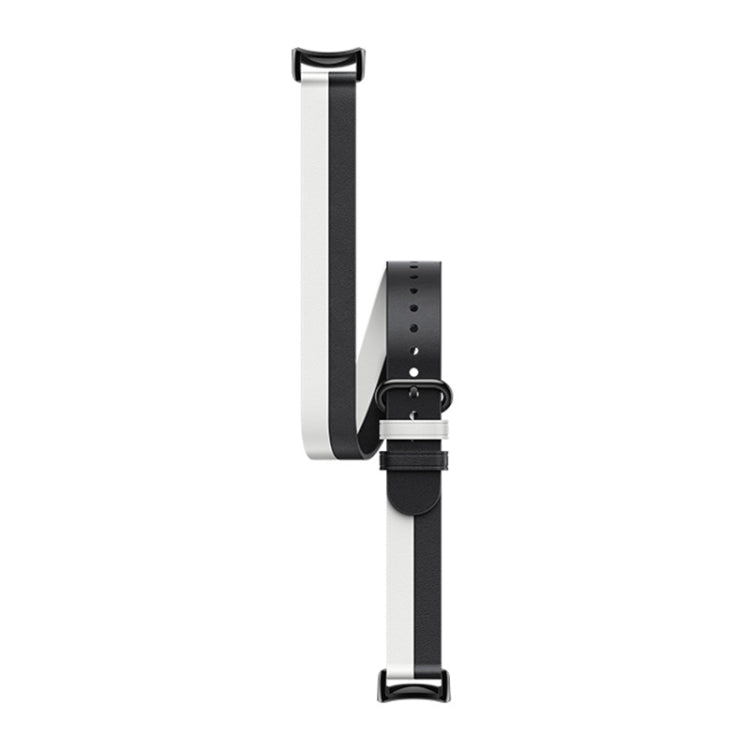 Original For Xiaomi Mi Band 8 Genuine Leather Double Loop Watch Band(Black White) - Watch Bands by Xiaomi | Online Shopping South Africa | PMC Jewellery