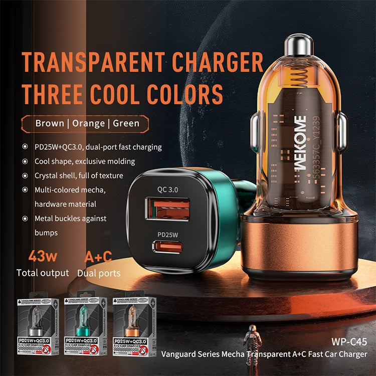 WK WP-C45 Vanguard Series Mecha Transparent USB+Type-C Fast Car Charger (Orange) - Car Charger by WK | Online Shopping South Africa | PMC Jewellery