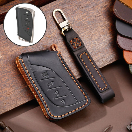 For Lexus 4-button Hallmo Car Cowhide Leather Key Protective Cover Key Case(Black) - Car Key Cases by Hallmo | Online Shopping South Africa | PMC Jewellery | Buy Now Pay Later Mobicred