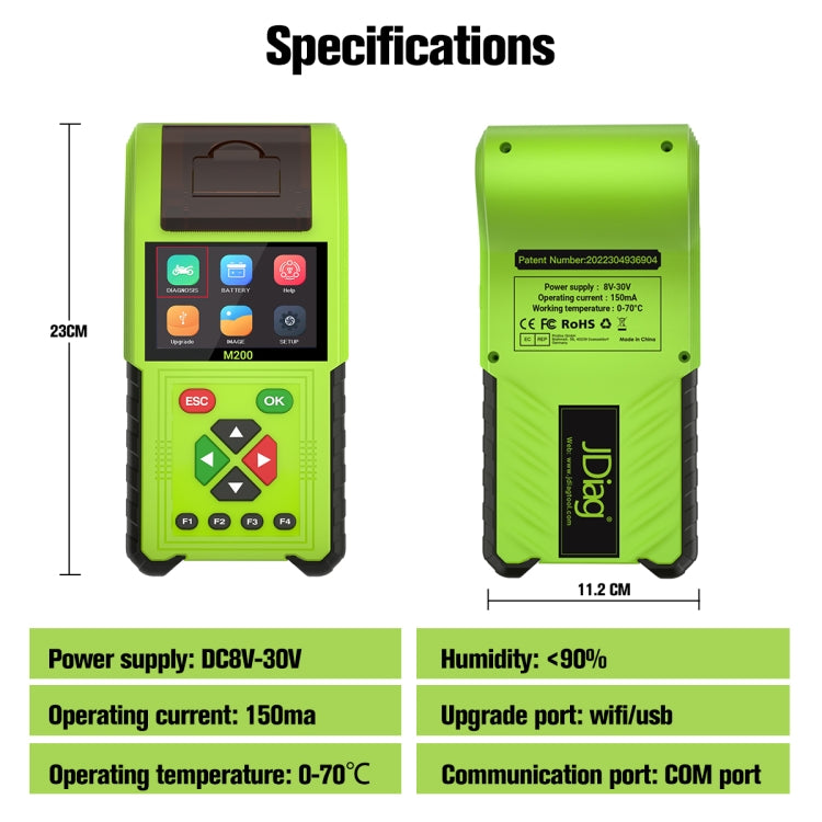 JDiag M200 8V-30V OBD Motorcycles Diagnostic Instrument with Data Printing, Standard Version - Code Readers & Scan Tools by PMC TechLife | Online Shopping South Africa | PMC TechLife