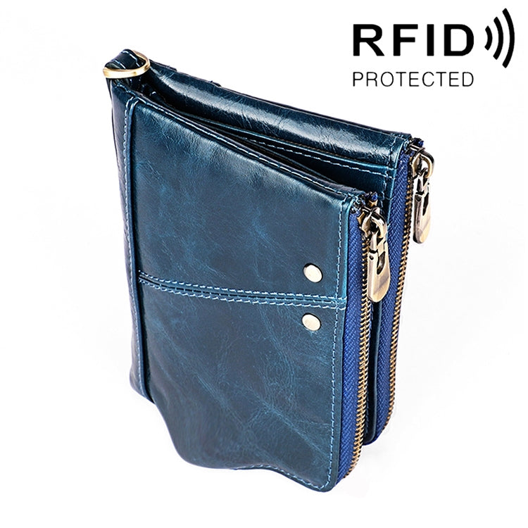 3533 Long Crazy Horse Texture Cowhide Leather Folding Anti-magnetic RFID Wallet Clutch Bag for Men, with Card Slots(Blue) - Antimagnetic RFID Package by PMC Jewellery | Online Shopping South Africa | PMC Jewellery | Buy Now Pay Later Mobicred