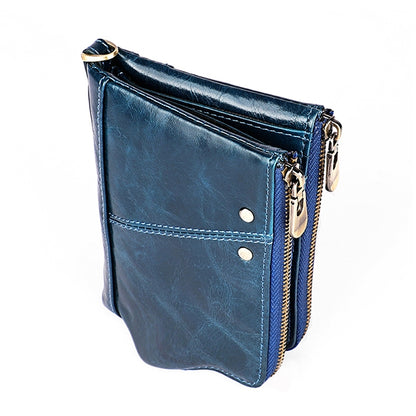 3533 Long Crazy Horse Texture Cowhide Leather Folding Anti-magnetic RFID Wallet Clutch Bag for Men, with Card Slots(Blue) - Antimagnetic RFID Package by PMC Jewellery | Online Shopping South Africa | PMC Jewellery | Buy Now Pay Later Mobicred