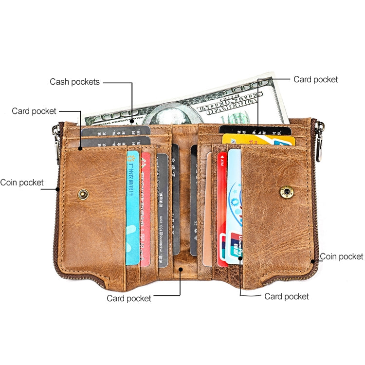 3533 Long Crazy Horse Texture Cowhide Leather Folding Anti-magnetic RFID Wallet Clutch Bag for Men, with Card Slots(Blue) - Antimagnetic RFID Package by PMC Jewellery | Online Shopping South Africa | PMC Jewellery | Buy Now Pay Later Mobicred