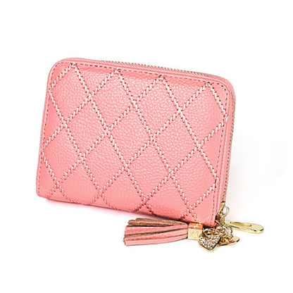 KB213 Diamond Texture Zipper Cowhide Leather Double Row Organ Shape Multiple Card Slots Anti-magnetic RFID Wallet Clutch Bag for Ladies (Pink) - Antimagnetic RFID Package by PMC Jewellery | Online Shopping South Africa | PMC Jewellery | Buy Now Pay Later Mobicred