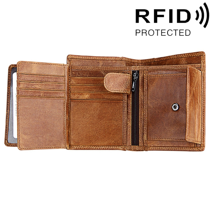 Genuine Cowhide Leather 3-folding Card Holder Wallet RFID Blocking Card Bag Protect Case for Men, Size: 13*10.2*2.5cm(Brown) - Antimagnetic RFID Package by PMC TechLife | Online Shopping South Africa | PMC TechLife | Buy Now Pay Later Mobicred